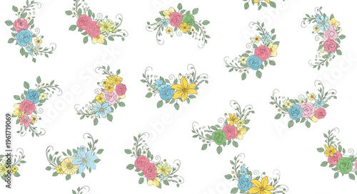 Floral Pattern Background: Gentle Pastel Blossoms and Greenery