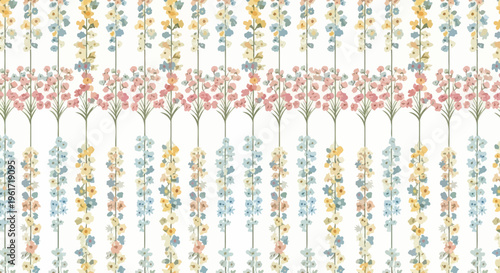 Delicate Floral Pattern - Pastel Blue, Pink, and Yellow Flowers on White