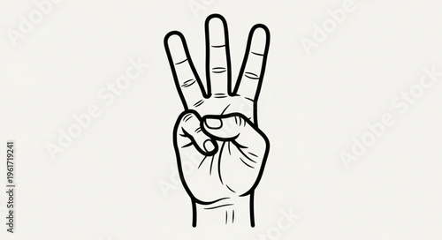 Hand gesture showing the number three with fingers extended.