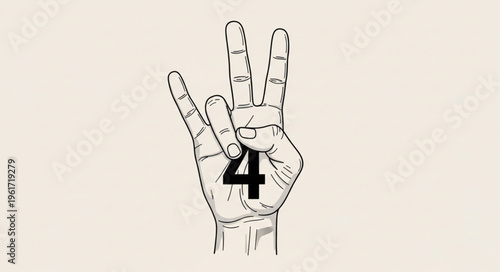 Hand Gesture Symbolizing the Number Four with Fingers.