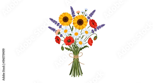 Summer Meadow Bouquet: Sunflowers, Poppies, Daisies, Lavender