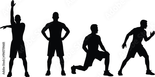 athlete, silhouette, fitness, training, workout, exercise, stretching, running, lunges, warmup, sports, male, active, healthy, strength, endurance, body, motion, isolated, background