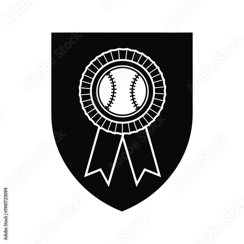 Baseball Award Ribbon Badge Black Silhouette Vector for Sports Achievement Design