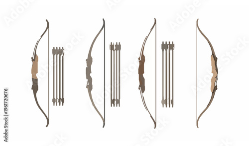 Archery bows and arrows vector set recurve longbow compound bow collection