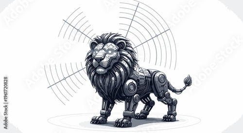Mechanical Lion, Robotic Animal, Futuristic Wildlife Illustration