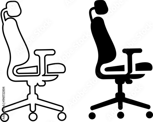 Ergonomic office chair vector icon, comfortable desk chair symbol, workplace wellness and healthy posture furniture, modern orthopedic seat sign, minimalist home office equipment
