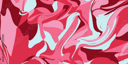 Abstract pink and red fluid swirl pattern with light blue accents, dynamic flowing waves digital art fluid acrylic paint texture with liquid marble wavy shapes for modern graphic design background. 