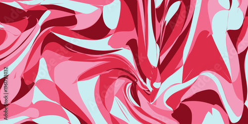 Abstract pink and red fluid swirl pattern with light blue accents, dynamic flowing waves digital art fluid acrylic paint texture with liquid marble wavy shapes for modern graphic design background. 