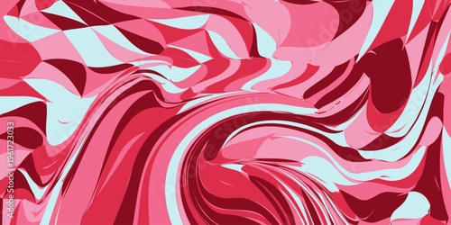 Abstract pink and red fluid swirl pattern with light blue accents, dynamic flowing waves digital art fluid acrylic paint texture with liquid marble wavy shapes for modern graphic design background. 