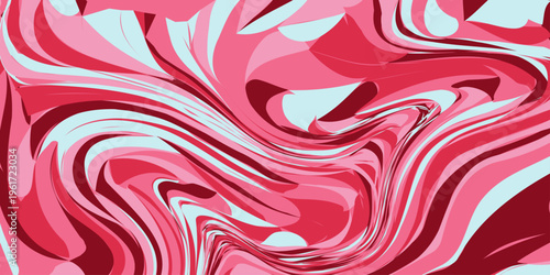 Abstract pink and red fluid swirl pattern with light blue accents, dynamic flowing waves digital art fluid acrylic paint texture with liquid marble wavy shapes for modern graphic design background. 