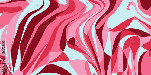 Abstract pink and red fluid swirl pattern with light blue accents, dynamic flowing waves digital art fluid acrylic paint texture with liquid marble wavy shapes for modern graphic design background. 