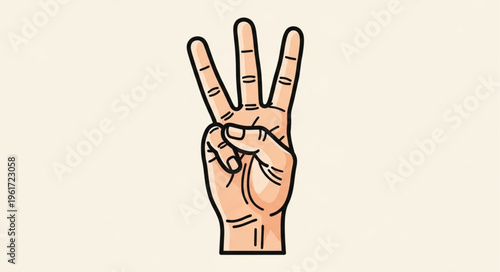 Hand gesture showing the number three with fingers extended.
