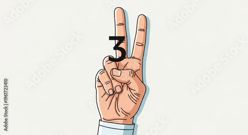 Hand Gesture with Number Three Overlay, Signifying a Specific Count.