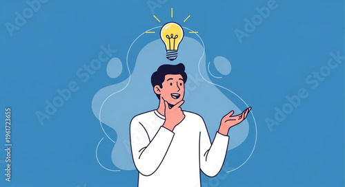 Man with Idea - Light Bulb Moment of Inspiration and Creative Thinking.