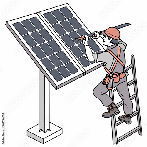Worker installing a solar panel