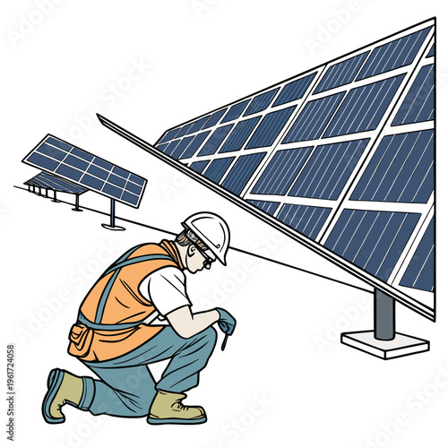 Worker installing solar panels on a rooftop