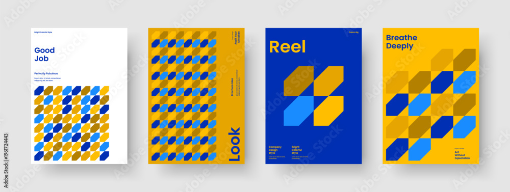 Fototapeta premium Geometric Report Layout. Abstract Poster Template. Modern Banner Design. Flyer. Business Presentation. Book Cover. Brochure. Background. Catalog. Newsletter. Magazine. Advertising. Brand Identity