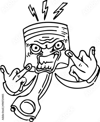 Angry Piston Character Giving the Middle Finger - Cartoon Style Illustration