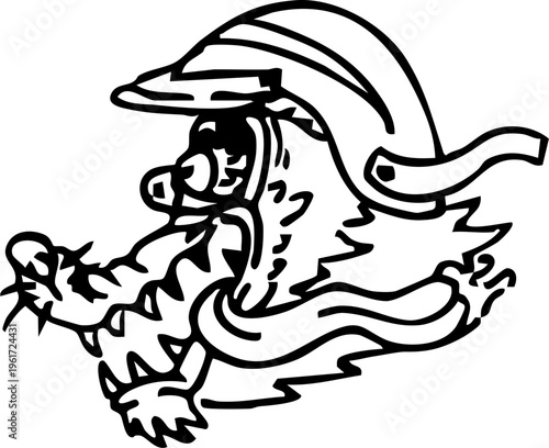 Stylized graphic of a formidable dragon's head wearing a robust helmet, symbolizing protection, ancient power, and a resilient warrior character in a striking monochrome illustration