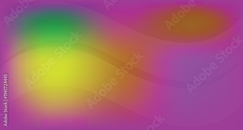 An abstract purple gradient image with soft, curved light waves. Hues of yellow, green, and orange blend smoothly within the vibrant purple background.