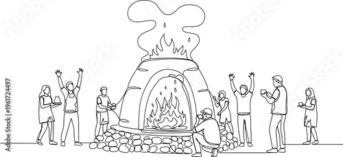 people gathering around campfire