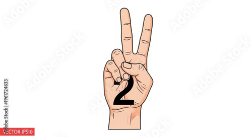 Hand gesture showing the number two with fingers extended.