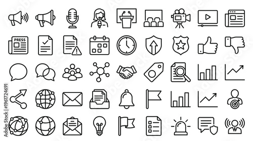 Set of 48 Communication and Business Line Icons Vector