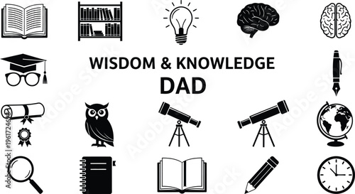 Wisdom and knowledge dad stockline icon bundle education learning and intelligence symbols