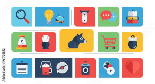 Collection of Colorful Flat Design Vector Icons for Various Purposes.
