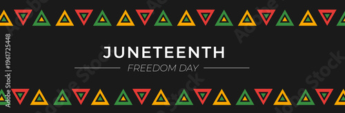 Juneteenth independence day banner. African pattern on black background, text. Vector illustration