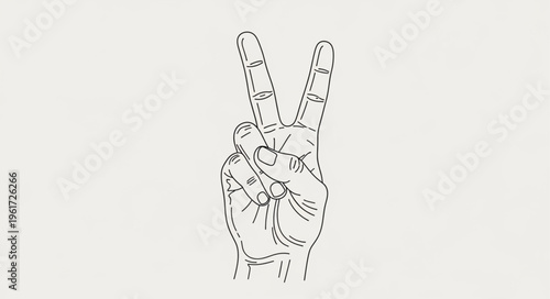 Hand gesture showing the peace or victory sign in line art.