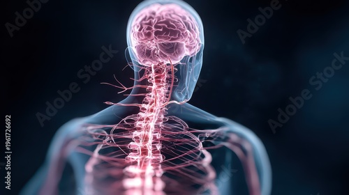 Medical 3D illustration of human central nervous system with brain and spinal cord