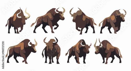 Stylized aurochs vector illustration set EPS10 isolated on white