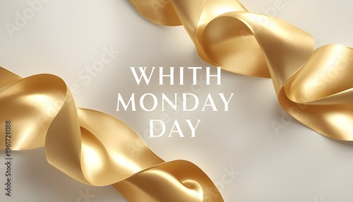 A gold ribbon on a white background with the words Whith Monday Day