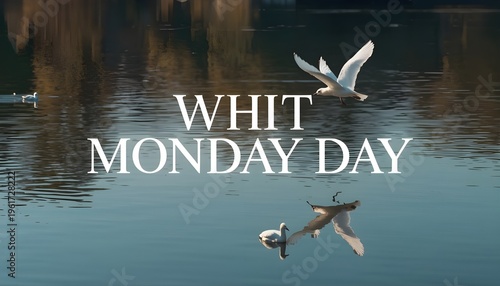 A serene lake scene with birds flying over calm water on a peaceful day