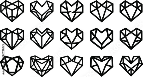 Stockline icon bundle heart shaped diamond icons set for designers and developers