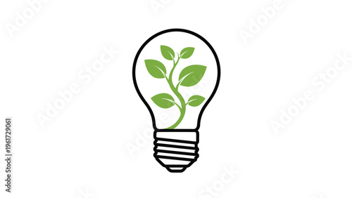 Creative light bulb concept with green leaves growing inside symbolizes innovative thinking for environmental sustainability and green tech.