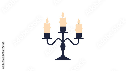 Elegant black candelabra with three lit cream colored candles providing a warm and vintage atmosphere in any room.