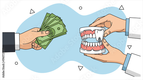 Cash Payment for Dental Treatment and Tooth Implant Concept.