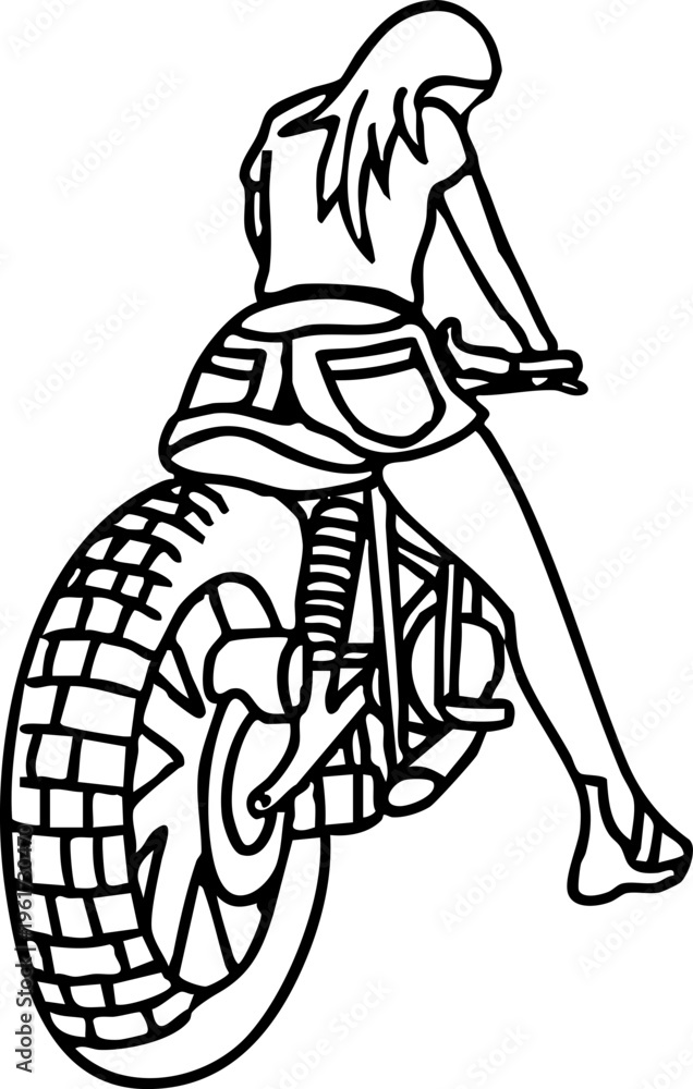 Fototapeta premium Silhouette of a woman riding a motorcycle, emphasizing freedom and adventure