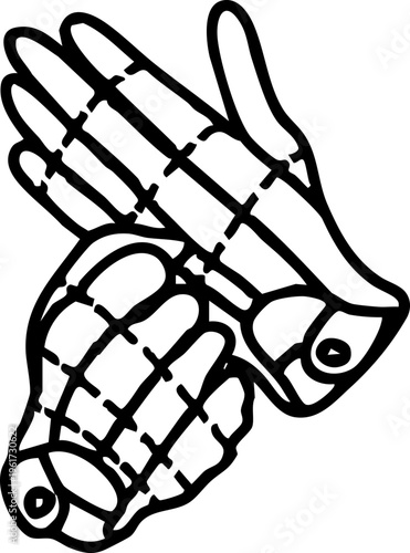 Stylized illustration of human hands featuring segmented lines, ideal for anatomical study, gesture drawing reference, or symbolic representation in various design projects