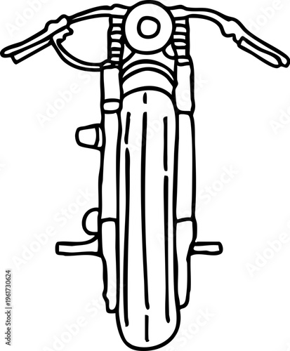 Front view illustration of a classic motorcycle, a simple and timeless design conveying a sense of freedom and adventure on the open road