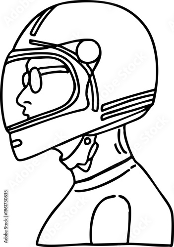 Profile illustration of a person wearing a helmet and glasses, emphasizing safety and protection