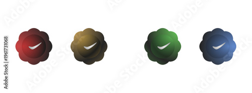 modern 3d glossy check mark verification badge set in red gold green and blue colors