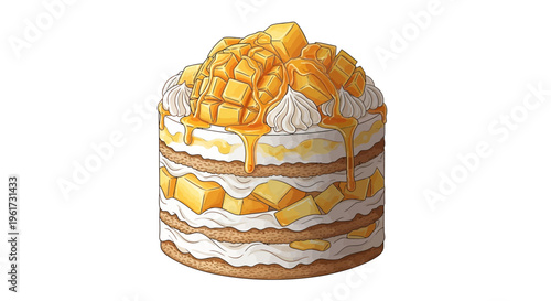 Delicious Mango Cake with Whipped Cream and Syrup