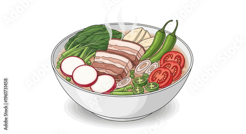 Delicious Pork Belly Noodle Soup with Fresh Vegetables