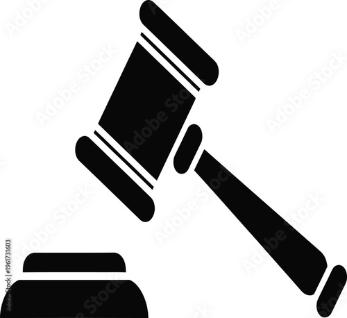 Black gavel and sound block icon, law and justice symbol
