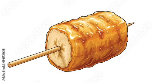 Fried Banana on Stick with Glaze, Sweet Snack, Dessert Food