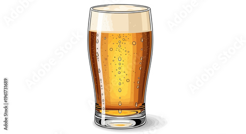 Glass of refreshing golden beer with foam and bubbles, isolated on white
