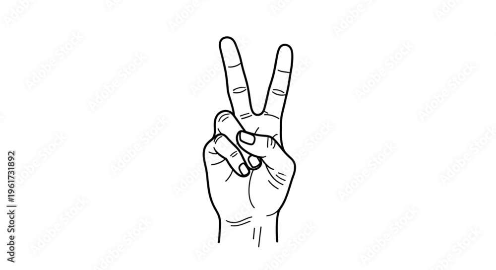 Fototapeta premium Hand Gesture - Peace Sign in Black and White Illustration.